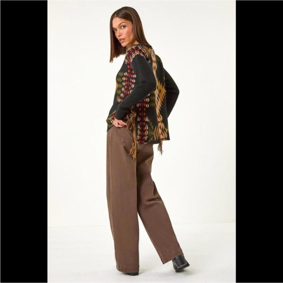 NWT Cotton & Rye Women's Southwestern Fringe Poncho Sweater Olive Brown size S - Picture 3 of 13